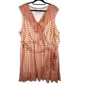 LC Lauren Conrad Fit&flare Dress Orange White Gingham Checkered‎ Ruffle Plus 4X